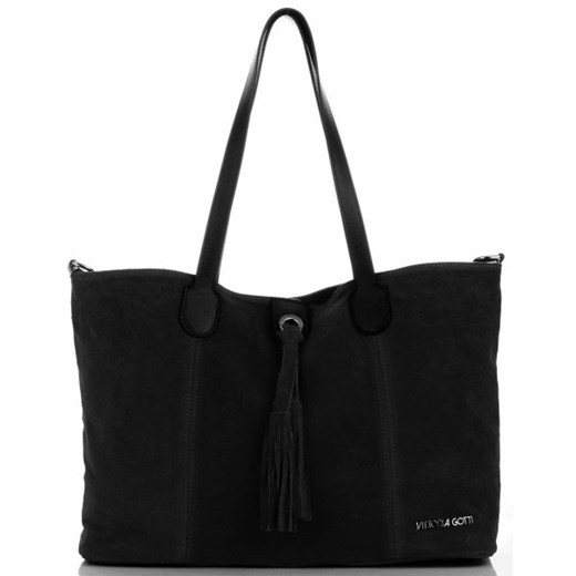 Shopper bag Vittoria Gotti z frędzlami elegancka skórzana matowa mieszcząca a4 