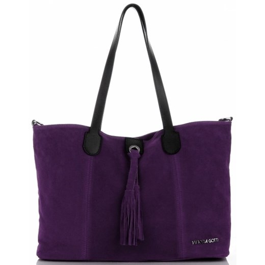 Shopper bag Vittoria Gotti duża wakacyjna na ramię z frędzlami zamszowa 