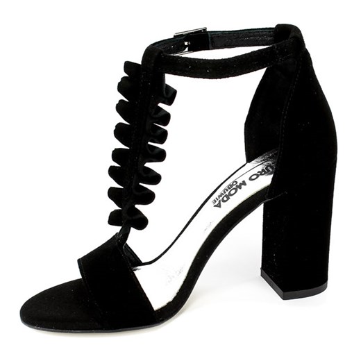 Sandały damskie czarne Euro Moda na wysokim obcasie eleganckie skórzane z klamrą gładkie 