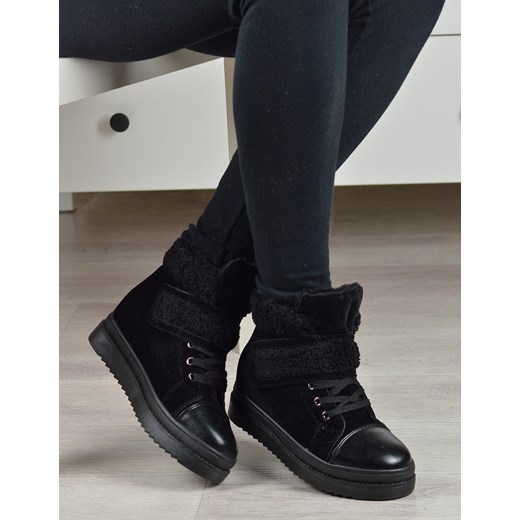 Sneakersy damskie Damle czarne młodzieżowe wiązane 