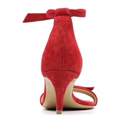 Sandały damskie czerwone Neścior zamszowe na szpilce sznurowane eleganckie 