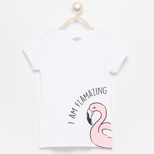 Reserved - T-shirt z flamingiem - Biały  Reserved 146 