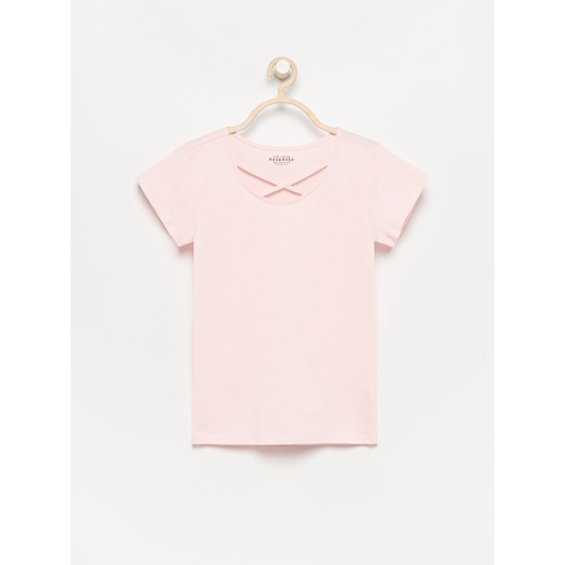 Reserved - T-shirt z ozdobnym dekoltem - Różowy  Reserved 146 