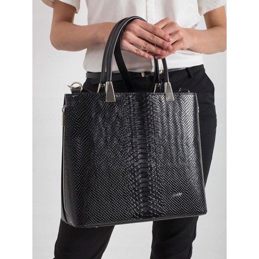 Shopper bag Rovicky bez dodatków czarna ze skóry ekologicznej 