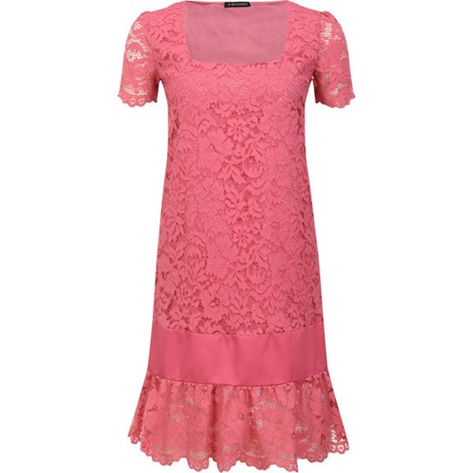 Sukienka Twinset z dekoltem karo różowa z krótkim rękawem 