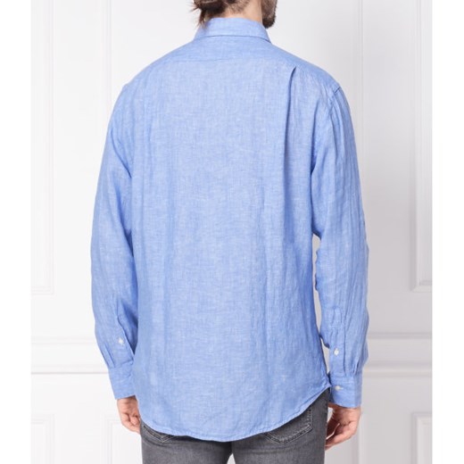 Koszula męska Polo Ralph Lauren niebieska lniana z klasycznym kołnierzykiem casualowa 