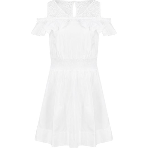 Sukienka Pinko biała z dekoltem typu hiszpanka z krótkim rękawem z odkrytymi ramionami mini 