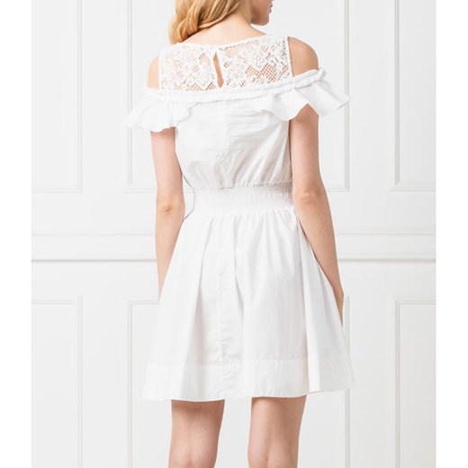 Sukienka biała Pinko z krótkimi rękawami z dekoltem typu hiszpanka bez wzorów mini 