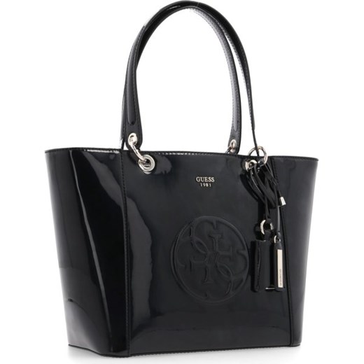 Shopper bag Guess elegancka z breloczkiem lakierowana 