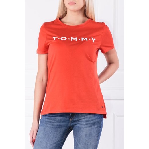 Bluzka damska Tommy Hilfiger pomarańczowy casualowa z krótkim rękawem 