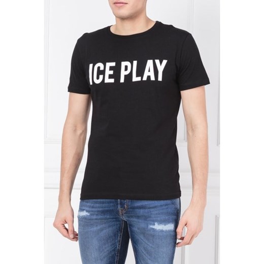 T-shirt męski Ice Play czarny z krótkimi rękawami jesienny 