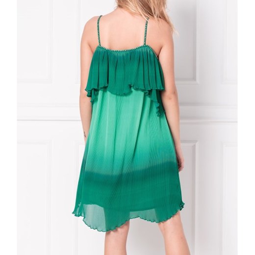 Sukienka zielona Just Cavalli midi z dekoltem karo z odkrytymi ramionami na wiosnę dzienna 