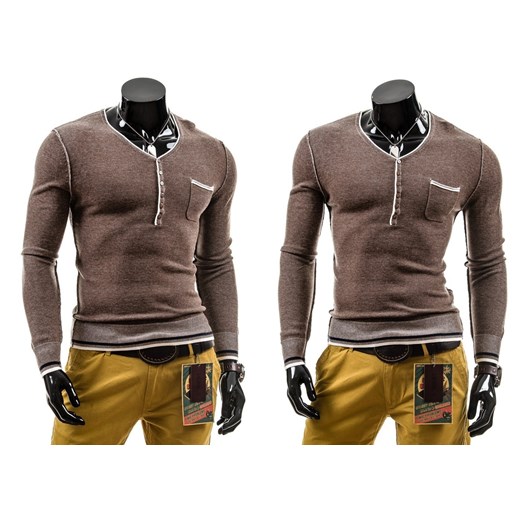 Sweter męski S-WEST 810 brązowy - Brązowy denley-pl brazowy jesień