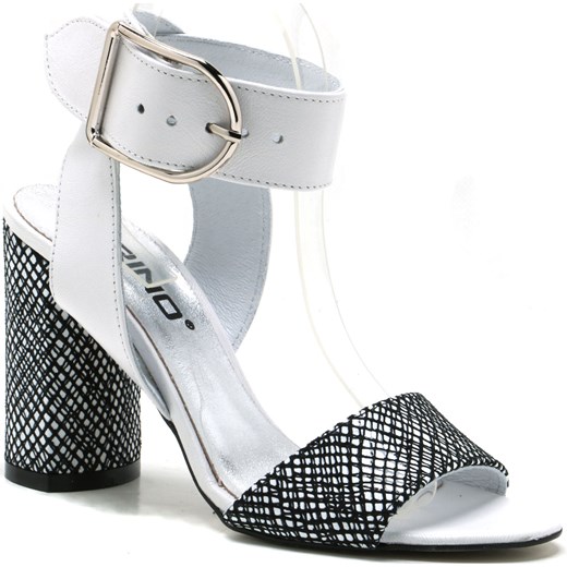 Sandały damskie Karino białe na obcasie eleganckie z klamrą 