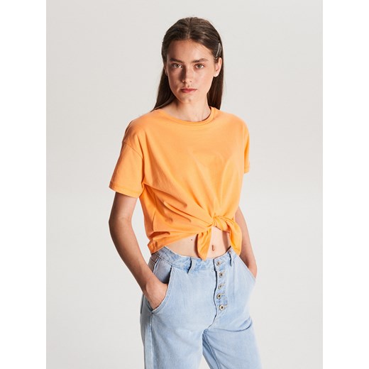 Cropp - Koszulka z wiązaniem - Pomarańczowy  Cropp XL 