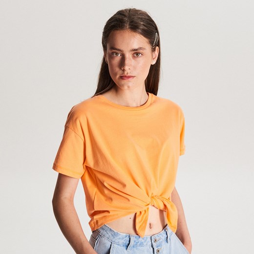 Cropp - Koszulka z wiązaniem - Pomarańczowy  Cropp S 