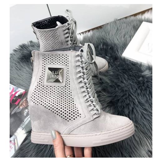 Sneakersy damskie Lu Boo młodzieżowe na wiosnę na koturnie bez wzorów wiązane 