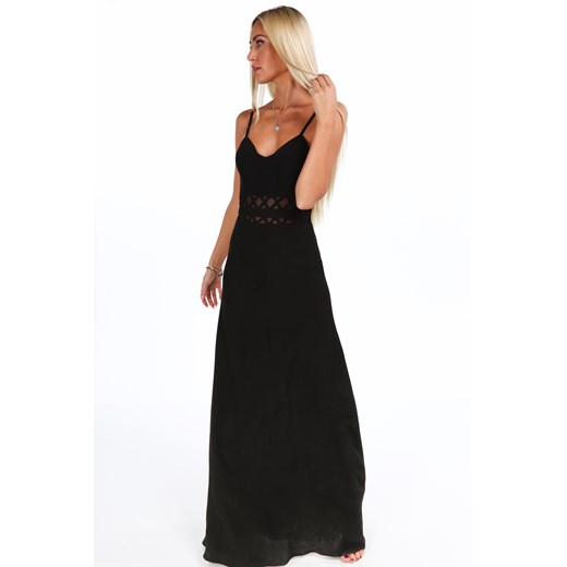 Długa elegancka sukienka na ramiączkach czarna 9855 fasardi  M fasardi.com