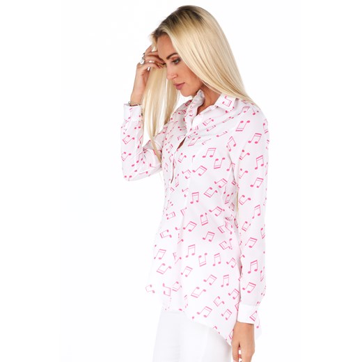 Biała koszula w różowe nuty z dłuższym tyłem 2080  fasardi S fasardi.com