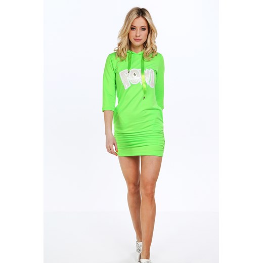 Fluo-zielona sukienka sportowa z cekinowym napisem 2111 fasardi  M fasardi.com