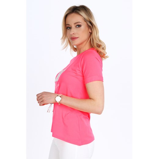 Fluo-różowy t-shirt z aplikacją na co dzień 4202 fasardi  M fasardi.com