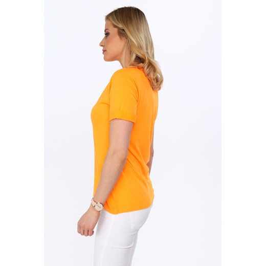 Fluo-pomarańczowy t-shirt z aplikacją na co dzień 4202  fasardi XL fasardi.com