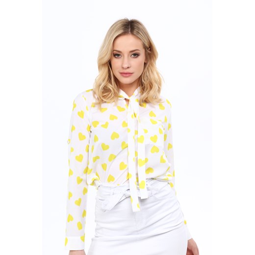 Elegancka biała bluzka w żółte serca 2081  fasardi XL fasardi.com
