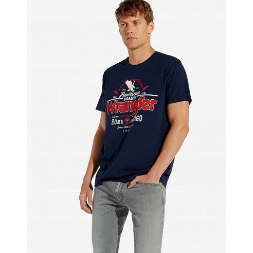 Granatowy t-shirt męski Wrangler w stylu młodzieżowym z krótkim rękawem 