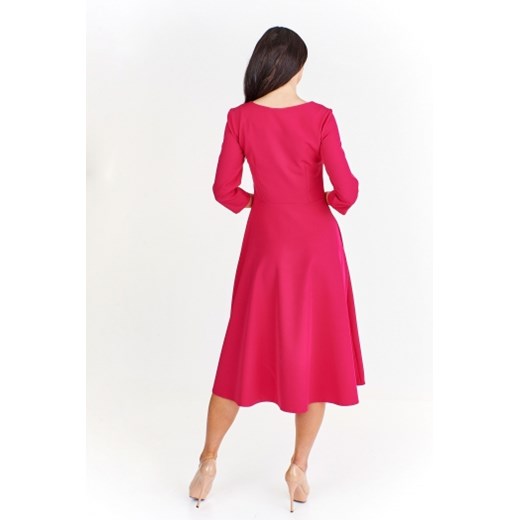 Różowa sukienka Milano Moda elegancka z długim rękawem bez wzorów na spotkanie biznesowe 