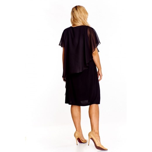 Sukienka Jarex Collection asymetryczna midi z krótkim rękawem na spotkanie biznesowe bez wzorów elegancka 