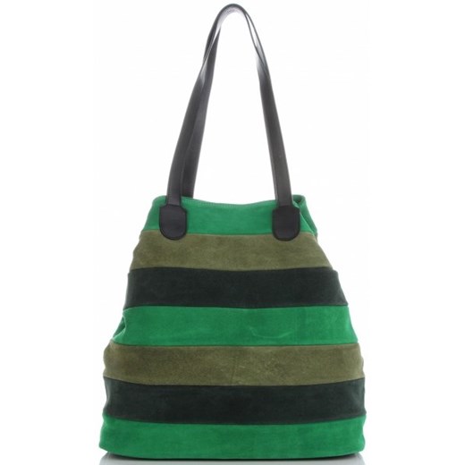 Shopper bag Vittoria Gotti ze skóry z frędzlami zielona duża 