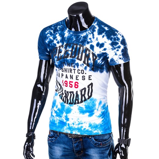 T-shirt męski z nadrukiem 1103S - niebieski Edoti.com  M 