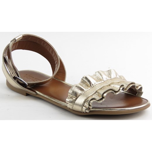 Sandały damskie złote Venezia bez wzorów płaskie na płaskiej podeszwie 