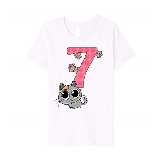 Dziecięca koszulka urodzinowa 7 lat dziewczynka kot 7. urodziny