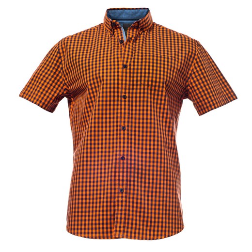 Koszula męska z krótkim rękawkiem w pomarańczową kratę Just yuppi  XL okazja NIREN 