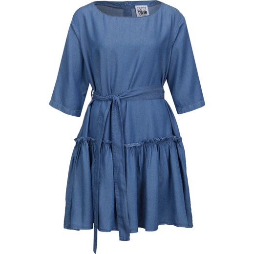 Niebieska sukienka Mytwin Twinset dzienna tkaninowa rozkloszowana z długim rękawem 