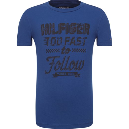 T-shirt chłopięce niebieski Tommy Hilfiger z napisami 