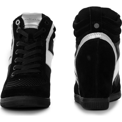 Sneakersy damskie Calvin Klein bez wzorów czarne wiązane na koturnie 