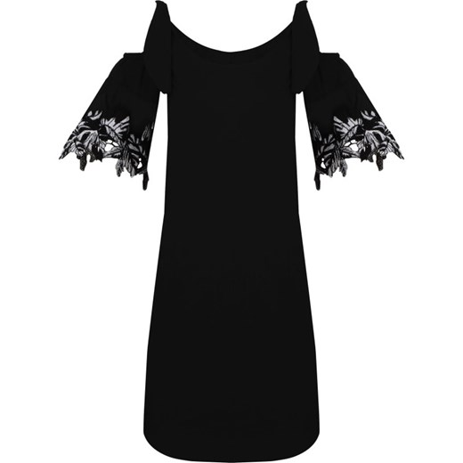 Sukienka Pinko z krótkimi rękawami czarna z okrągłym dekoltem midi na sylwestra 