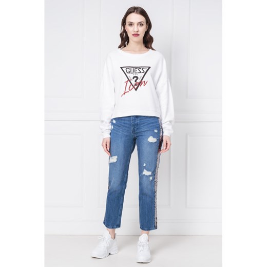 Bluza damska Guess Jeans młodzieżowa biała krótka jesienna 