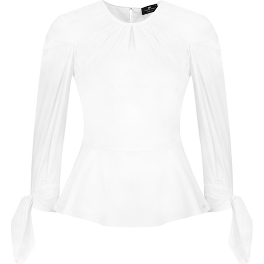Bluzka damska biała Elisabetta Franchi bez wzorów z długim rękawem 