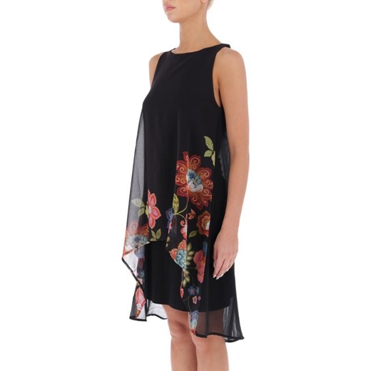 Sukienka Desigual bez rękawów casualowa z okrągłym dekoltem w kwiaty na spacer midi 