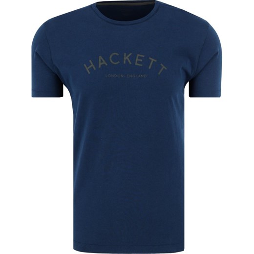 T-shirt męski niebieski Hackett London z napisem z krótkimi rękawami 