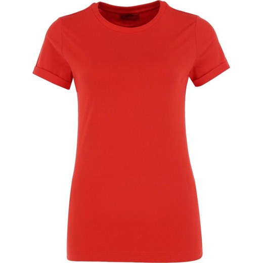 Bluzka damska Hugo Boss czerwona bez wzorów z krótkim rękawem 