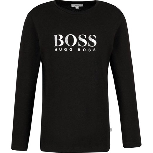 T-shirt chłopięce Boss z długimi rękawami czarny z napisami 