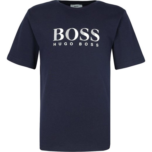 T-shirt chłopięce granatowy Boss z krótkim rękawem z napisami 