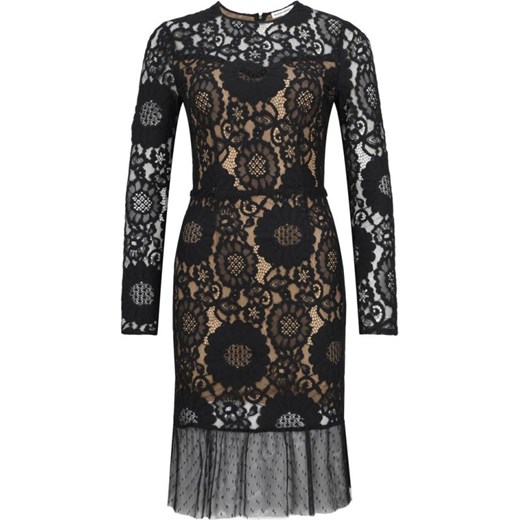 Sukienka Silvian Heach czarna midi z okrągłym dekoltem z długim rękawem w abstrakcyjnym wzorze 