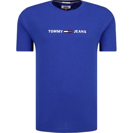 T-shirt męski Tommy Jeans niebieski młodzieżowy z krótkimi rękawami 