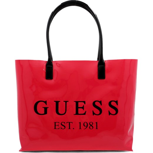 Shopper bag czerwona Guess Underwear bez dodatków młodzieżowa duża na ramię z nadrukiem 