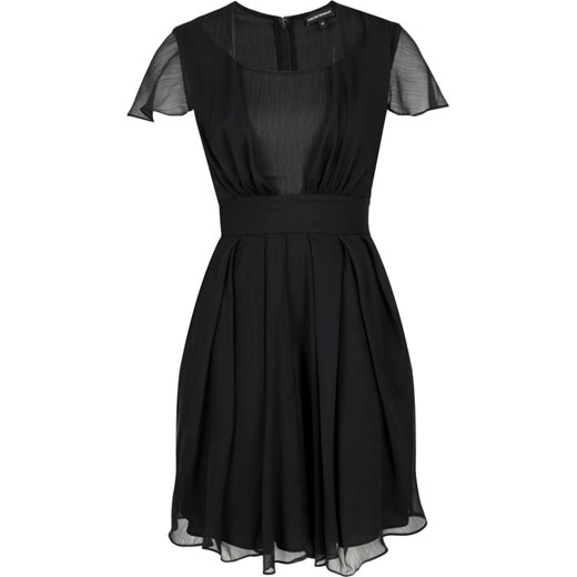 Sukienka Emporio Armani z dekoltem karo czarna rozkloszowana z krótkimi rękawami mini na sylwestra 